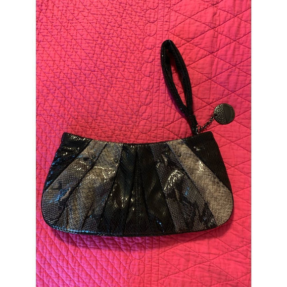 Nine West Handbags - Faux snake skin 80s style clutch gray black
